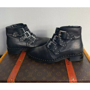 Asos Womens Buckle Ankle Boots Shoes Leather Black Sz 5